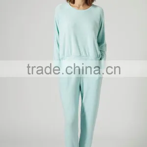 Sky Blue Blank Textured Loungewear Sweater Pajamas for Women thumbnail-1