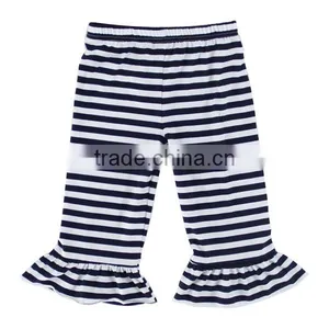 100% Cotton Knit Strip Fabric Single Ruffle Capri Pants thumbnail-2
