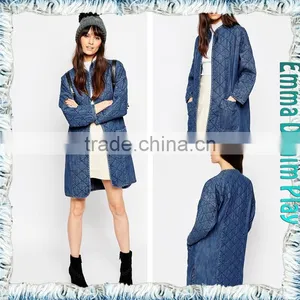 2017 New Designer Women's Diamand Embroidery Winter Long Cotton Denim Bomber Coats thumbnail-4