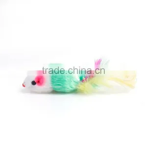 Plush Wand Pet Teaser Mouse Animal Green White Feather thumbnail-3