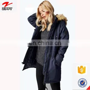 Dongguan Manufacturer Professional Customization Freestyle Women's Navy Parka With Fur Hood Ladies Warm Long Jacket thumbnail-1