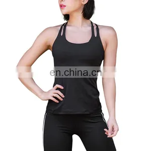 Wholesale Summer Women Long Sleeveless Yoga Gym Tank Top Black thumbnail-1