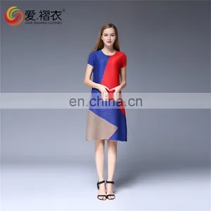 European Hot Sales Splice Round-Neck Pleated Dress Plus Size Dress for Maternity Clothing thumbnail-1