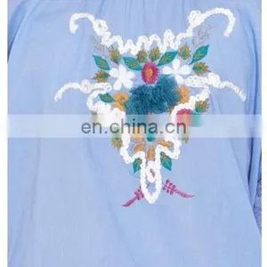 OEM Manufacturer Latest Designed Off Shoulder Embroidered & Sequence Work Elegant Indian Fashion Women Tunic Blouse/Blusas Dress thumbnail-4