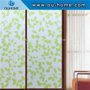 BT847 Stained Green Leaves Glass Privacy Window Film thumbnail-3