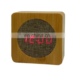 Promotional Modern Home Living Room Cloth Surface Electronic Desktop Digital Led Wooden Alarm Clock thumbnail-1