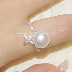 S925 Sterling Silver Ring Female Diamond Cross Star Pearl Ring thumbnail-3