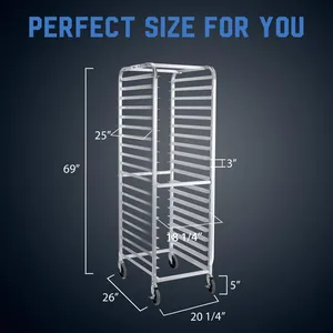 20-inch Baking Tray Rack With Wheels, Stackable Trolley, Can Hold Half or Whole Baking Trays. thumbnail-2