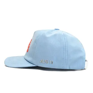 Performance Golf Sports Vibe Curved Slogan Orange 3D Puff Print Light Blue Perforated 5 Panel Hat thumbnail-4