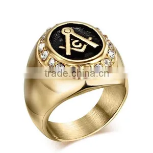 Unique Gold Plated Mens Titanium Steel Crystal Wedding Bands Ring thumbnail-1