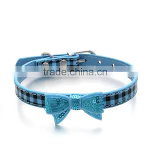 Wholesale Dog Collar Supplies Square Sequins Embroidery Bows Pet Collar thumbnail-6