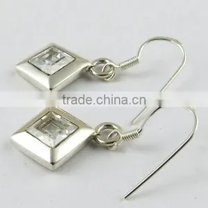 Charming White CZ 925 Sterling Silver Earring, Gemstone Silver Jewellery, Handmade Silver Jewellery thumbnail-4