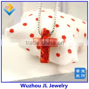 High Quality 925 Sterling Silver Synthetic Red Color Cross Opal Gemstone Necklace Jewelry thumbnail-3