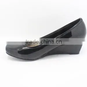 Classic Patent PU Leather Square Toe Women Wedges Shoes Guangzhou Shoes Factory thumbnail-3
