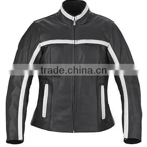 Ladies Stripped Leather Motorbike Jacket thumbnail-1