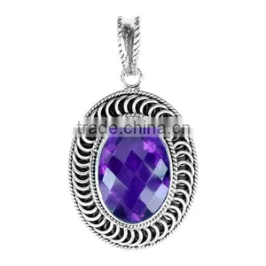 Handmade 925 Sterling Silver Checker Cut Purple Quartz Doublet Pendant Jewelry thumbnail-1
