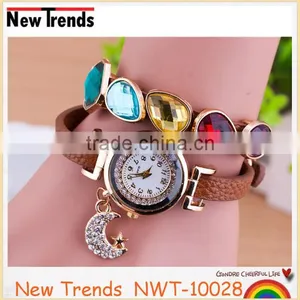 Best Seller Womens Fashion Moon Rhinestone Watches Wrap Leather Wristwatch thumbnail-6