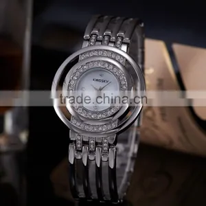 Popular Women White Round Watch Dial Stainless Steel Band Ladies Quartz Analog Display Clock For Women Girl Gifts/KY053 thumbnail-1