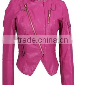 the Latest Design Fashion Pink PU Leather Jacket Made in China for Young Women Quality Choice thumbnail-1