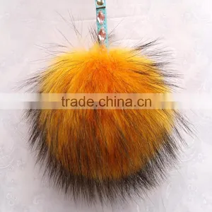 Wholesale Real Large Fluffy 13cm Colorful Raccoon Fur Ball With Keychain thumbnail-1