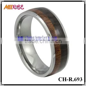 8mm Wedding Ring Two-ton Wood Inlay Titanium Wood Ring Unique Titanium Ring thumbnail-1