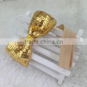 New Arrival 3inch Sequin Hair Bows Sequin Bows With Elastic Baby Headband for Baby Girls Hairband for Headwear in Stock thumbnail-3
