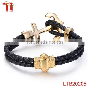 Anchor Bracelet Genuine Leather Bracelet x Power Bracelet With Black Zircon Stone thumbnail-3