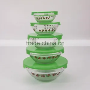 Salad Bowl Christmas Flowers 5 Pcs Glass Bowl Set With Plastic Lids thumbnail-1