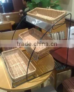 Handmade Willow Wicker Bread Baskets With Iron Frame Stand thumbnail-1