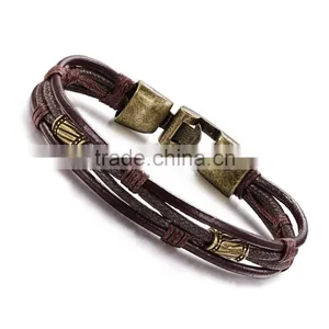 Cheap Price Multilayer Genuine Leather Men Bracelets Casual/Sporty Easy Alloy Hook Link Chain Men Jewelry thumbnail-1