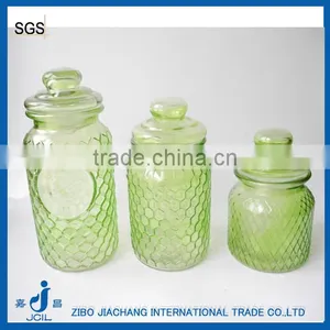 Round Home Basis Honeycomb Glass Canisters With Glass Lid thumbnail-1