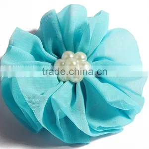 Fabric Chiffon Flower With Pearl Beads Center for Kids Hair Accessories thumbnail-5