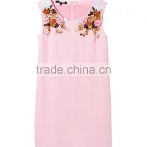 High Fahsion Stylish Sleeveless Round Beaded Flower Neck Design Pink Color Plus Size Women Clothing thumbnail-2