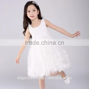 Pakistan Princess Rose Flower Girls Party Dress White Lace Net Frock Designs for Kids Baby Girl Fairy Dresses thumbnail-4