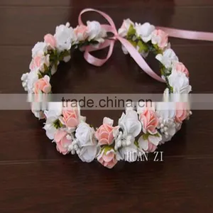Rose Flower Headband Wedding Double Row Floral Garland Hairband thumbnail-1