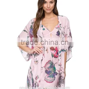 100% Silk Regular Fit Floral Pattern Kimono Robe,fashion Open Front Kimono Robe thumbnail-2
