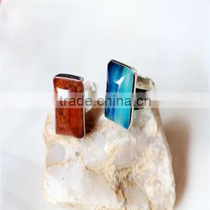 Rectangle Natural Stone Agate Pendant Ring thumbnail-1