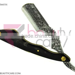 Stainless Steel Barber Razor Hand Engraved With Buffalo Horn thumbnail-5