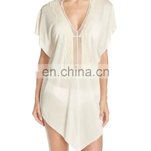 C55 Handkerchief Hem Crocheted Neckline Beach Cover-up Tunic Kaftan thumbnail-1