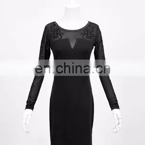Punk Rave Gothic Fetish Black Slim Dress With Mesh Sleeves Q-215 thumbnail-1