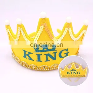MCH-2317 New Wholesale Party Decoration Led Flashing Happy Birthday King Princess Tiara Crown Headband Hat for Kids thumbnail-4