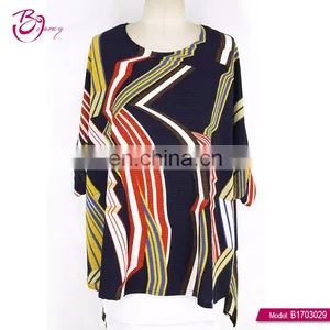 Asymmetric Stripe Cheap Latest Design Ladies Loose Summer Tops thumbnail-1