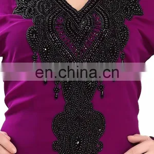 Abaya Dubai Kaftan Long Sleeve Muslim Evening Embroidery Beaded Maxi Dress thumbnail-6