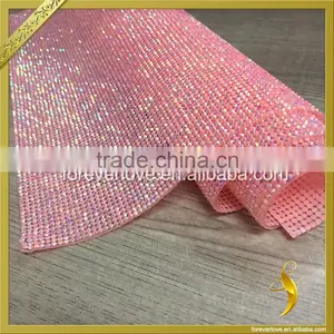China Shoe Decoration Pink Crystal Sheets Hot Fix Rhinestones Mesh in Bulk FRM-234 thumbnail-2