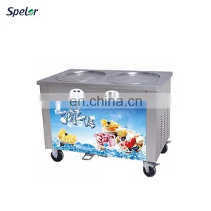 Highly-Efficient Fried Ice Cream Machine Double Flat Square Pan thumbnail-2