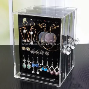 Acrylic Jewelry Storage Box Earring Display Stand Organizer Holder With 3 Vertical Drawer thumbnail-1