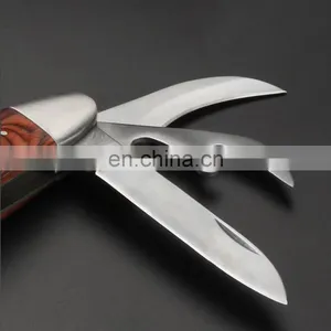 Stainless Steel Multi Function Wine Corkscrew Pocket Folding BBQ Brush Knife With Laguiole Pakka Wood Handle Mushroom Knife thumbnail-3