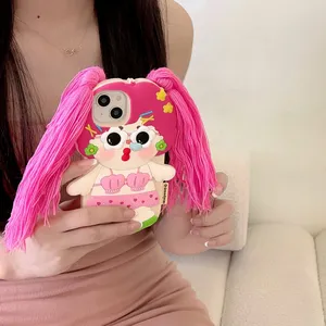 Cartoon Ugly Girl Pigtails Silicon Protective Shockproof Mobile Phone Accessories Cover Case For IPhone 11 12 13 14 15 Pro Max thumbnail-3