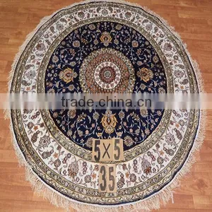 Round 5x5ft Luxury Home Cotton Persian Hand Knotted Carpet thumbnail-5