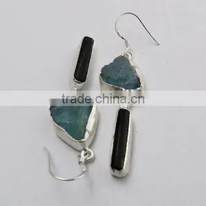 New Style Rough Aquamarine & Black Onyx 925 Sterling Silver Earring, 925 Stamped Silver Jewelry, Buy Silver Jewelry thumbnail-5